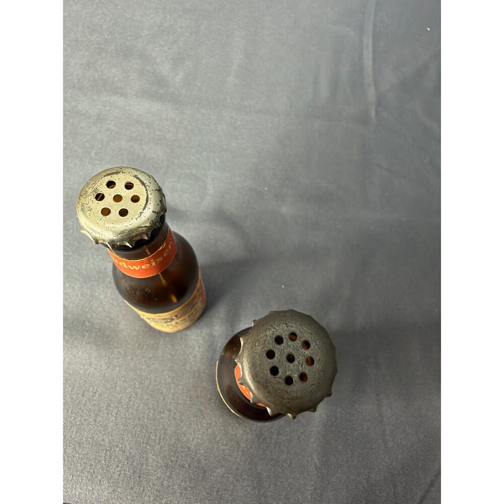 Vintage Budweiser Salt & Pepper Shaker Miniature Glass Bottles - Picture 3 of 7